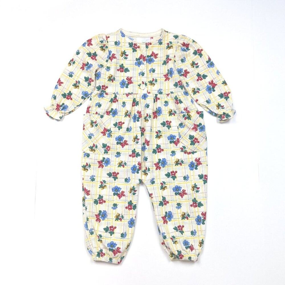 Vintage Healthtex Romper Jumpsuit Baby Girls Size 18m Yellow Waffle Knit